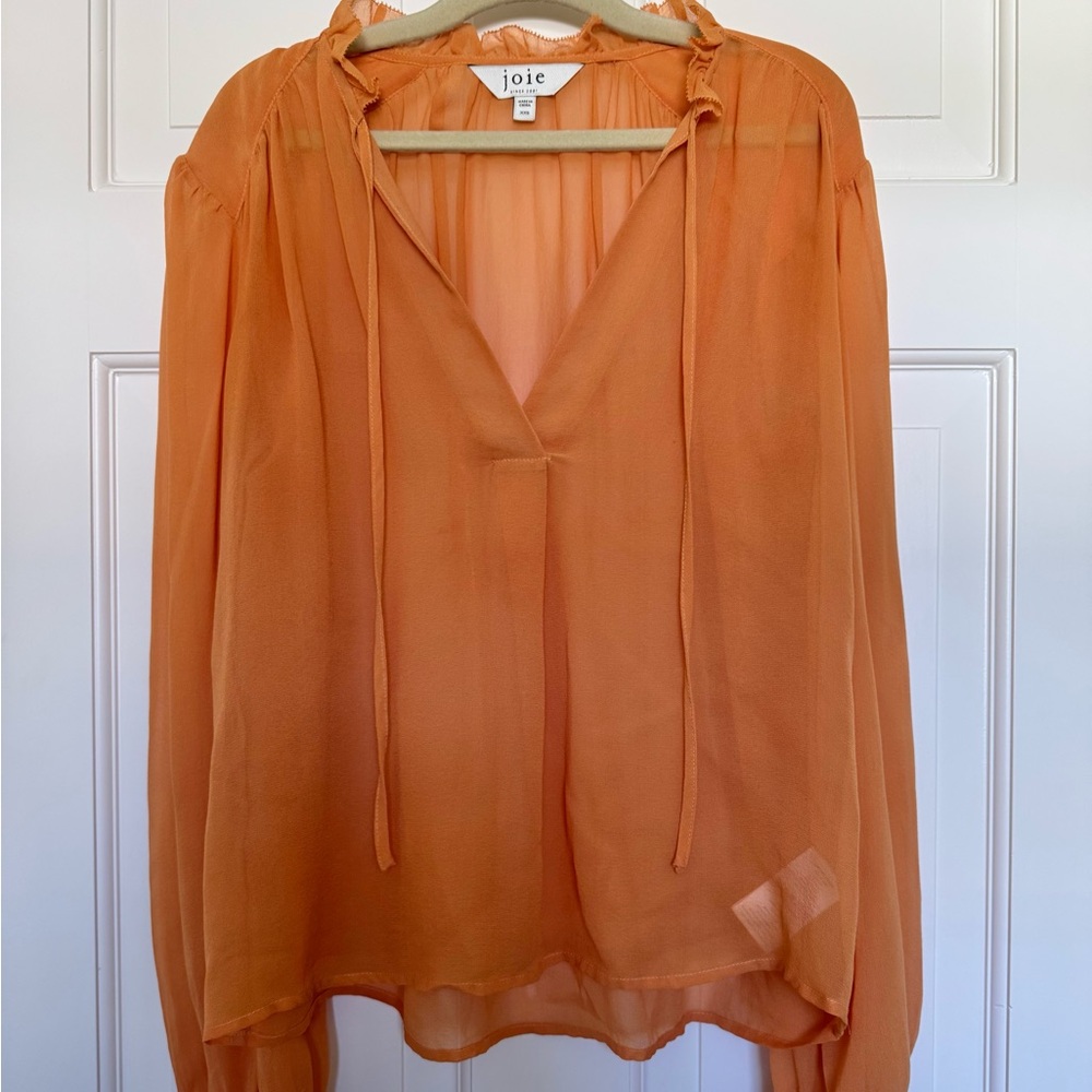 Joie Sheer V-Neck Long Sleeve Blouse in Burnt Orange
